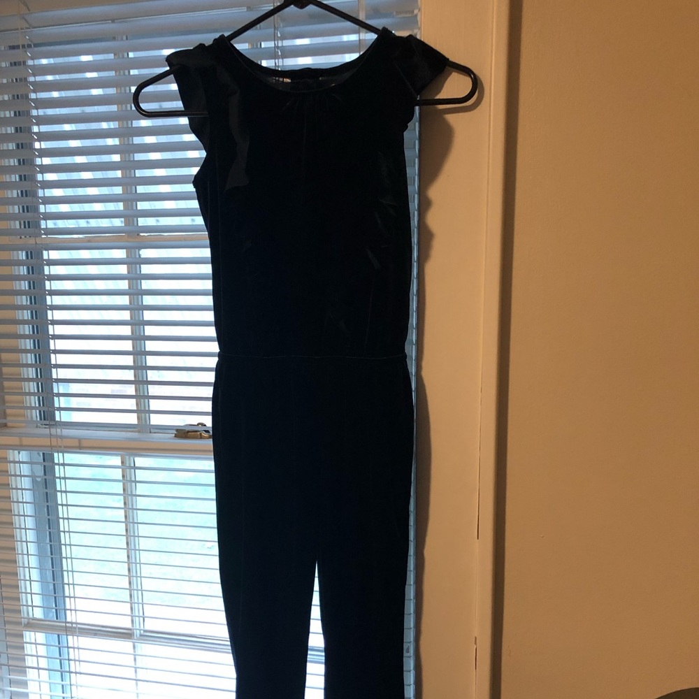 Girls navy blue velvet jumpsuit